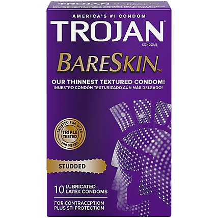 Trojan Studded Bareskin Lubricated Condoms - 10 Count - Image 1