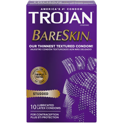 Trojan Studded Bareskin Premium Lubricant Condom - 10 Count