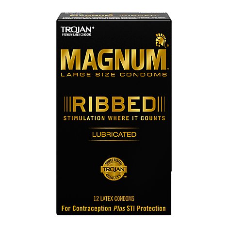 Trojan Magnum Ribbed Lubricated Large Size Condom - 12 Count
