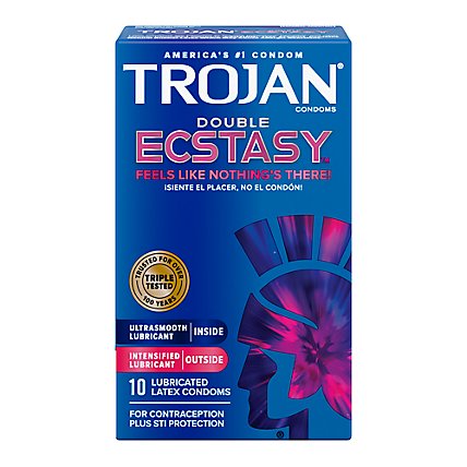 Trojan Double Ecstasy Lubricated Condoms - 10 Count - Image 1