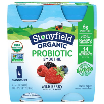 Stonyfield Organic Probiotic Wild Berry Lowfat Yogurt Smoothie 4-6 Fl. Oz. - Image 1
