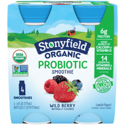 Stonyfield Organic Probiotic Wild Berry Lowfat Yogurt Smoothie 4-6 Fl. Oz. - Image 1