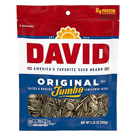 DAVID Sunflower Seeds Jumbo Roasted & Salted Original - 5.25 Oz