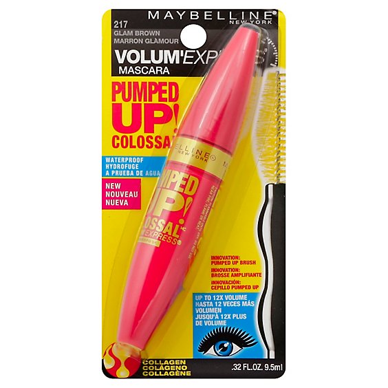 Maybelline Mascara Volum Express Pumped Up Colossal Waterproof Glam Brown 217 - 0.32 Fl. Oz.