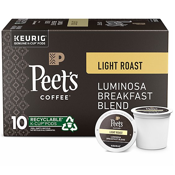 Peet's Coffee Luminosa Breakfast Blend Light Roast K Cup Pods - 10 Count