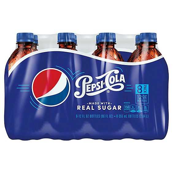 Pepsi Soda Cola Made with Real Sugar - 8-12 Fl. Oz.