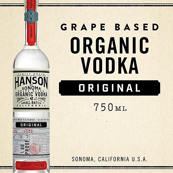 Hanson of Sonoma Original Family Made Organic Grape Based Vodka Alcohol Bottle - 750 Ml