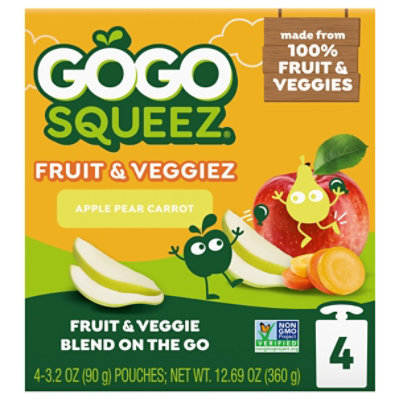 GoGo squeeZ Fruit & VeggieZ, Apple Pear Carrot - 4 - 3.2 Oz