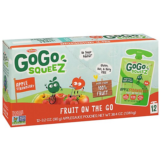 GoGo squeeZ Applesauce Apple Strawberry - 12-3.2 Oz