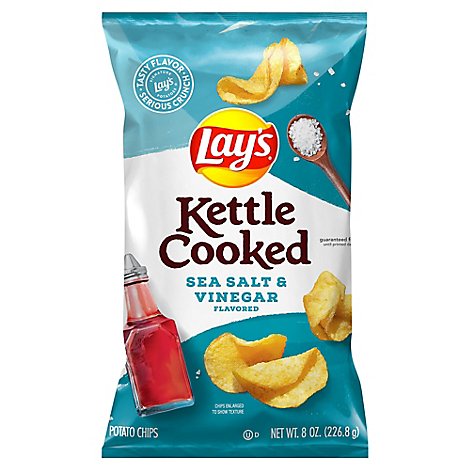 Lays Potato Chips Kettle Cooked Sea Salt & Vinegar - 8 Oz