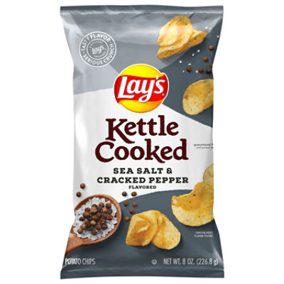 Lays Potato Chips Kettle Cooked Sea Salt & Cracked Pepper - 8 Oz