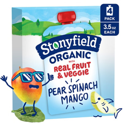 Stonyfield Organic Kids Pear Spinach Mango Whole Milk Yogurt Pouches - 4-3.5 Oz - Image 1