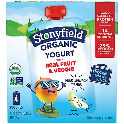 Stonyfield Organic Kids Pear Spinach Mango Whole Milk Yogurt Pouches - 4-3.5 Oz - Image 1