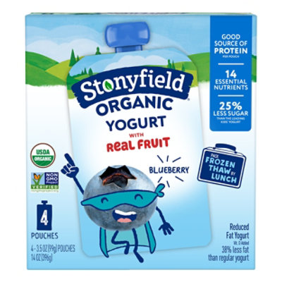 Stonyfield Organic Kids Reduced Fat Yogurt Pouches Blueberry - 4-3.5 Oz - Image 2