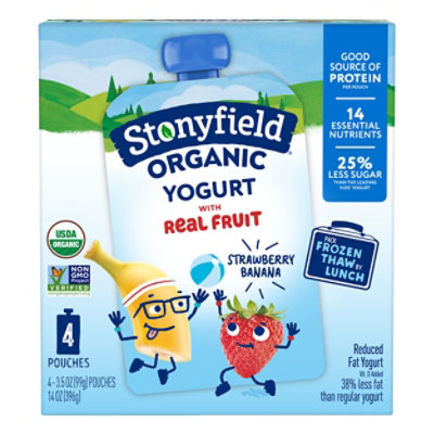 Stonyfield Organic Kids Reduced Fat Yogurt Pouches Strawberry Banana - 4-3.5 Oz - Image 2