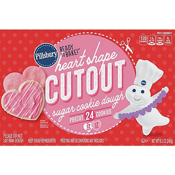 Pillsbury Ready To Bake! Shape Sugar Cookies Cut-Out Heart 24 Count - 8.5 Oz
