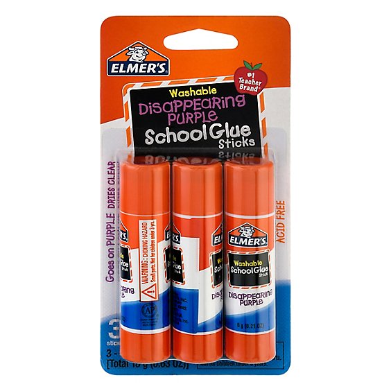 Elmers School Glue Sticks Washable Disappearing Purple - 3 Count