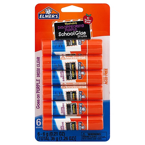 Elmers School Glue Sticks Washable Disappearing Purple - 6 Count