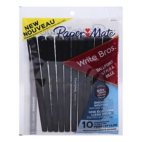 Paper Mate Writebros Ball Point Pen Black Ink Medium - 10 Count