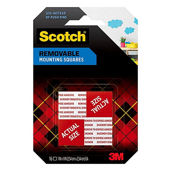 Scotch Mounting Tape Squares Removable 1 x 1 Inch - 16 Count