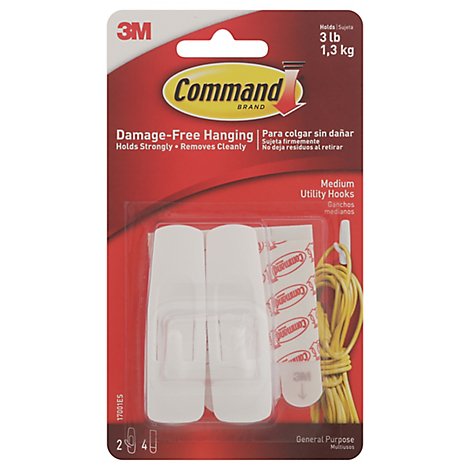 3M Command Utility Hooks General Purpose Holds 3 Lb - 2 Count