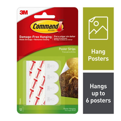 3M Command Poster Strips White - 12 Count