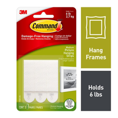 3M Picture Hanging Strips, Medium - 3 pairs