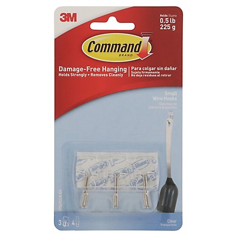 Command Wire Hook 3 Clear Hooks With 4 Clear Strips Small - Each
