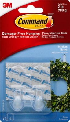 3M Command Hook 2 Clear Hooks With 4 Clear Strips Medium - Each - Image 2