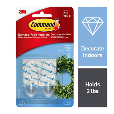 3M Command Hook 2 Clear Hooks With 4 Clear Strips Medium - Each