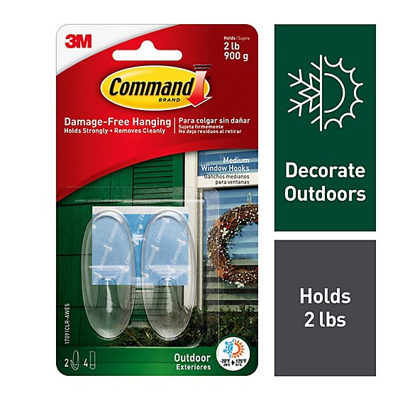 Command Outdoor Window Hooks With Clear Strips - 2 Package