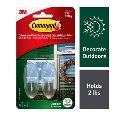 Command Outdoor Window Hooks With Clear Strips - 2 Package