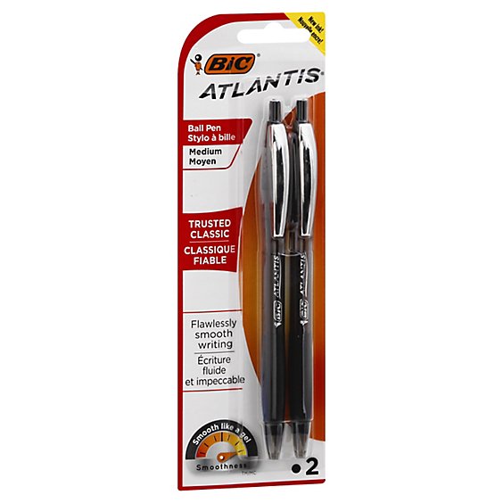 Bic Pens Ball Atlantis Retractable Medium 0.7 mm Black Ink - 2 Count