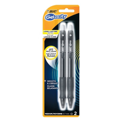 Bic Pens Gel Gelocity Retractable Medium 0.7 mm Black Ink - 2 Count