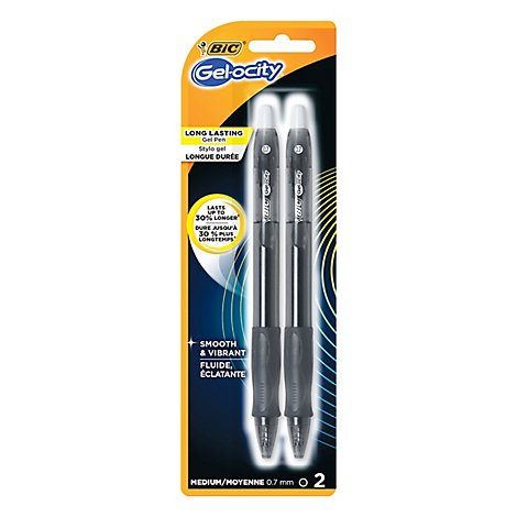 Bic Pens Gel Velocity Retractable Medium 0.7 mm Black Ink - 2 Count