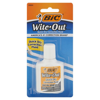 Bic Wite-Out Brand Extra Coverage Correction Fluid, 22 ml, White, 2 Count -  2x1.0 ea