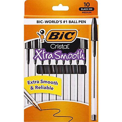 Bic Ball Pens Cristal Xtra Smooth Medium 1.0 mm Black Ink - 10 Count - Image 2