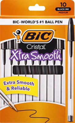 Bic Ball Pens Cristal Xtra Smooth Medium 1.0 mm Black Ink - 10 Count - Image 2