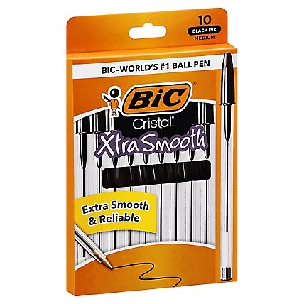 Bic Ball Pens Cristal Xtra Smooth Medium 1.0 mm Black Ink - 10 Count - Image 1