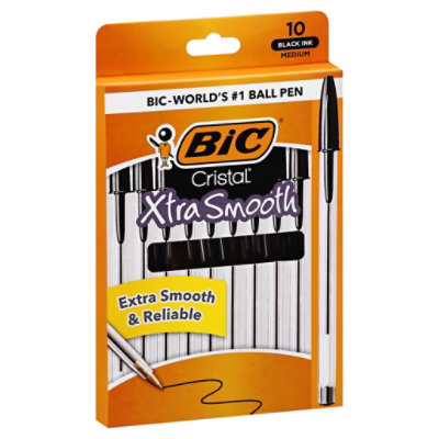 Bic Ball Pens Cristal Xtra Smooth Medium 1.0 mm Black Ink - 10 Count