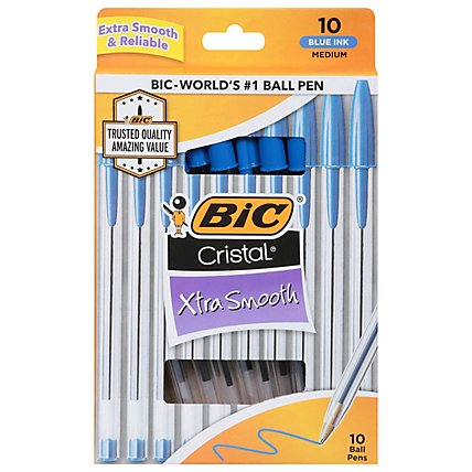 Bic Ball Pens Cristal Xtra Smooth Medium 1.0 mm Blue Ink - 10 Count - Image 1