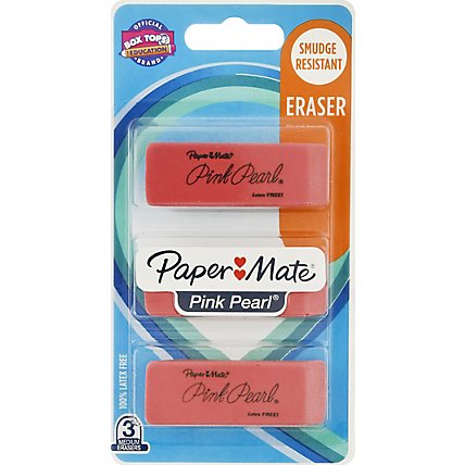 Paper Mate Pencil Eraser Pink Pearl Smudge Resistant Large - 3 Count - Image 2