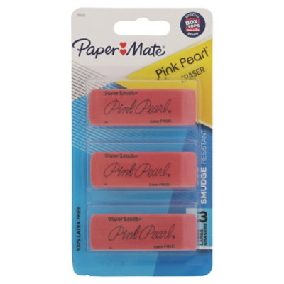 Paper Mate Pencil Eraser Pink Pearl Smudge Resistant Large - 3 Count - Image 2