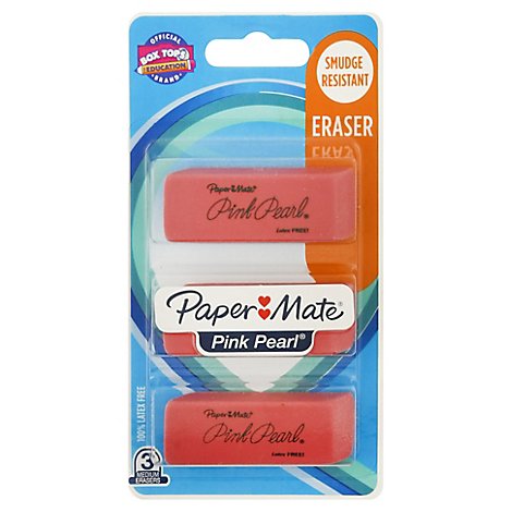 Paper Mate Pencil Eraser Pink Pearl Smudge Resistant Large - 3 Count