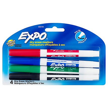 Expo Dry Erase Markers Low Odor Ink Fine Tip Assorted Ink - 4 Count - Image 3
