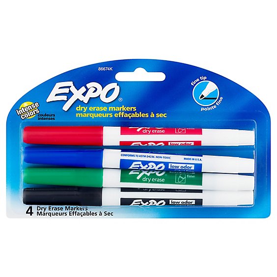 Expo Dry Erase Markers Low Odor Ink Fine Tip Assorted Ink - 4 Count