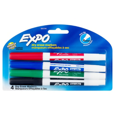  Expo Dry Erase Markers Low Odor Ink Fine Tip Assorted Ink - 4 Count 