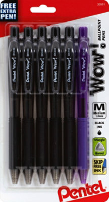 Wow Retractable Ball Point Pen Medium Line Black Ink - 5 Package - Image 2