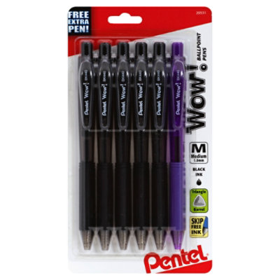 Wow Retractable Ball Point Pen Medium Line Black Ink - 5 Package