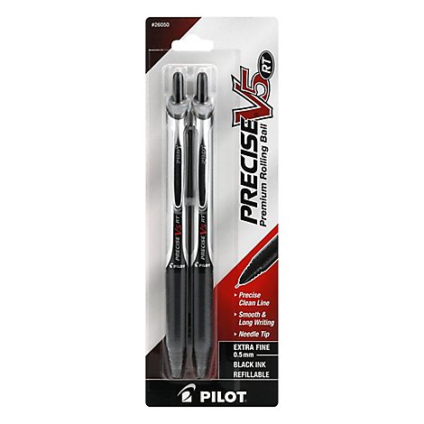 Pilot Precise V5 RT Pens Premium Rolling Ball Extra Fine (0.5 mm) Black - 2 Count